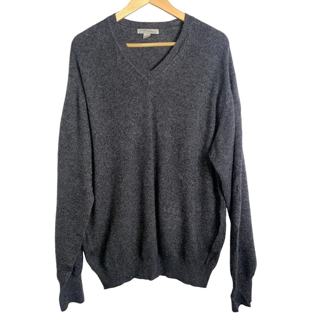Men's Kinross V-Neck 100% Cashmere Sweater Gray Large !